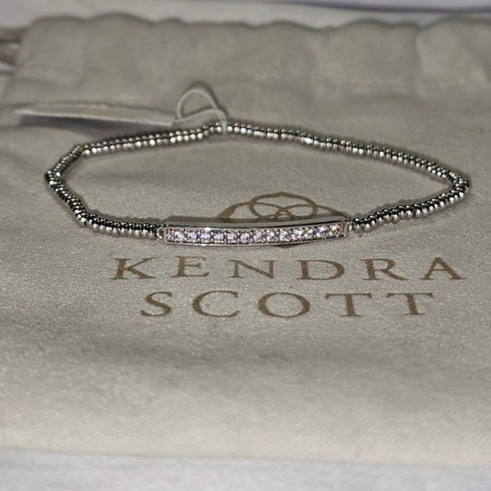 Kendra Scott Addison Stretch Rhodium Silver‎ Bracelet with Crystals New